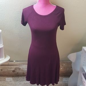 F21 Burgundy Short Sleeve Skater Dress